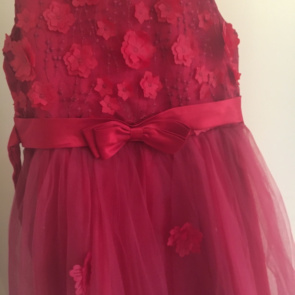 Beautiful elegant burgundy girls maxi dress. Sheer for the Holidays appropriate.